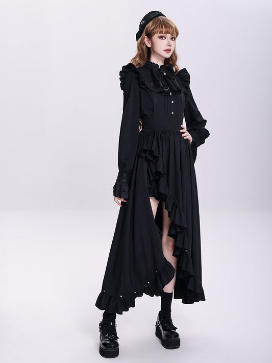 Ruffled High-Slit Black Apron Dress for Dark Maid Ouji - DevilInspired Exclusive Collection