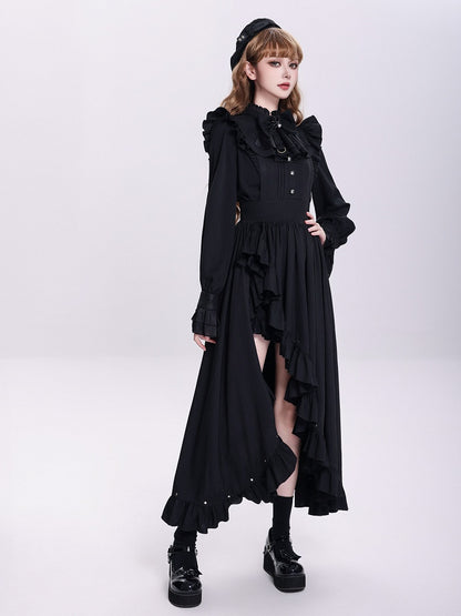 Dark Maid Apron Dress with Cascading Ruffles and High Slit - DevilInspired Exclusive Collection