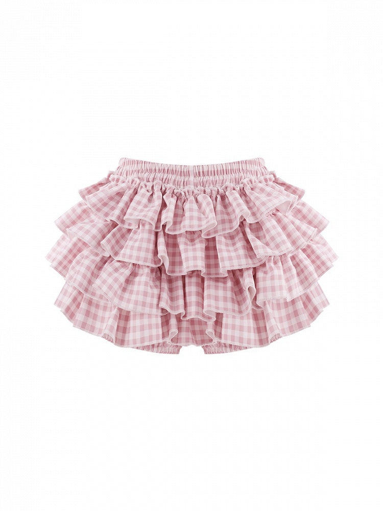 Pink Gingham Tiered Skirt with Shorts - serendipity