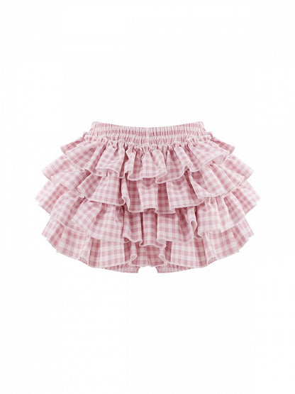 Pink Gingham Tiered Skirt with Shorts - serendipity