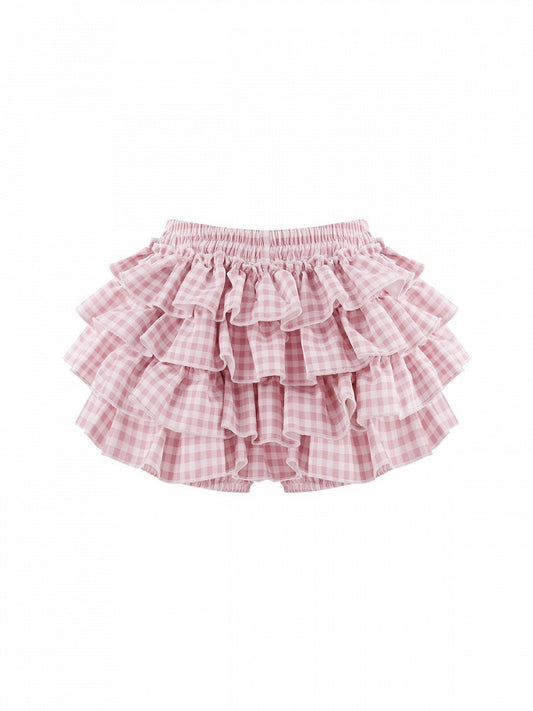 Pink Gingham Tiered Skirt with Shorts - serendipity