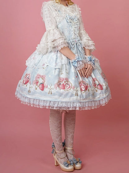 Blauer Pullover mit Erdbeerrock im süßen Lolita-Print