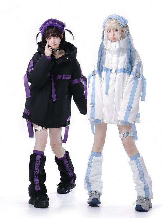 Cyberpunk White 90% + Kaiwai Fleece Leg Shorts Tenshi and Duck Warmers Pieces Four Hairband Down Set Jacket