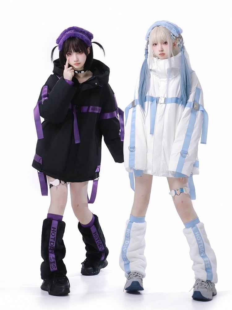 Cyberpunk White 90% + Kaiwai Fleece Leg Shorts Tenshi and Duck Warmers Pieces Four Hairband Down Set Jacket