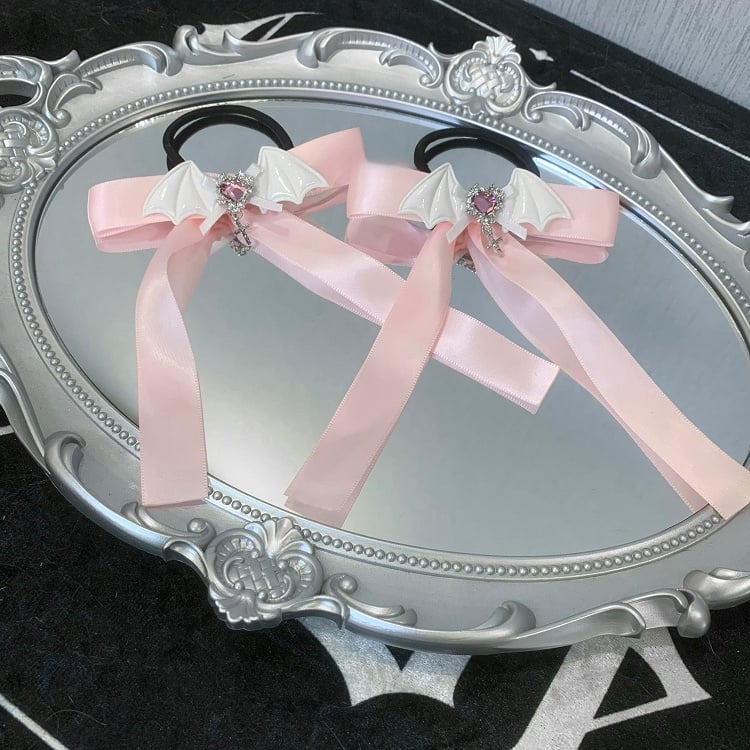 Decorated Bowknot Bat Rhinestone Wing Ties Black/White/Pink Design Hair