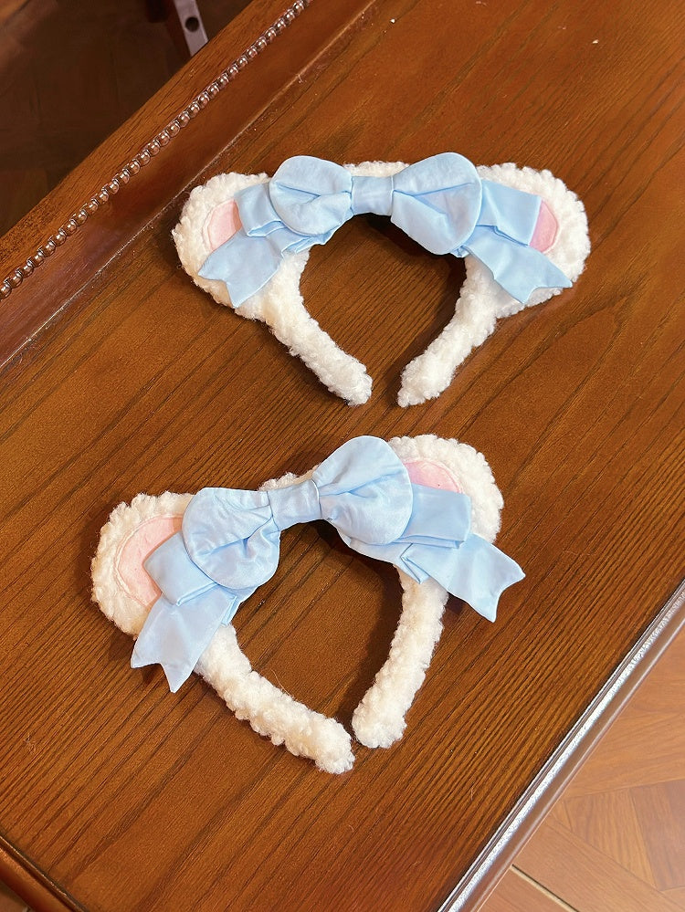 Sweet Lolita Fleece Bear Ears KC with Blue Bow