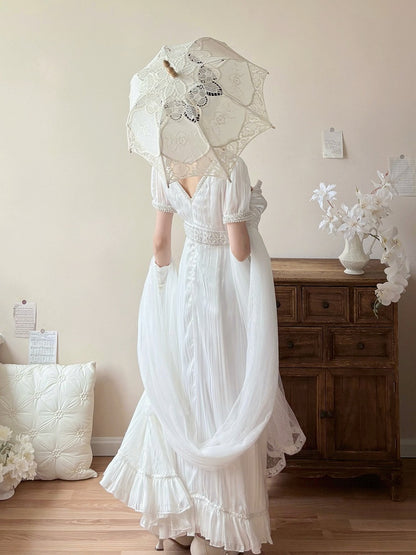 White Dotted Tulle Shawl - sanshanjiu