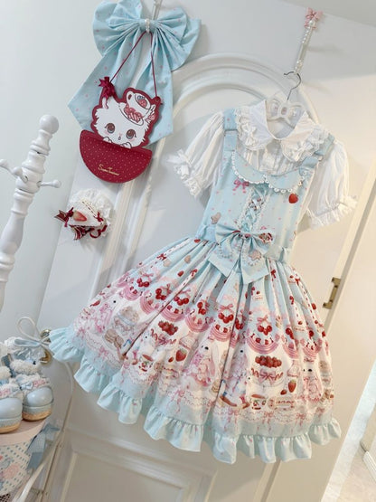 Lolita Sweet Berry Bunny Strawberry JSK Suspender Dress