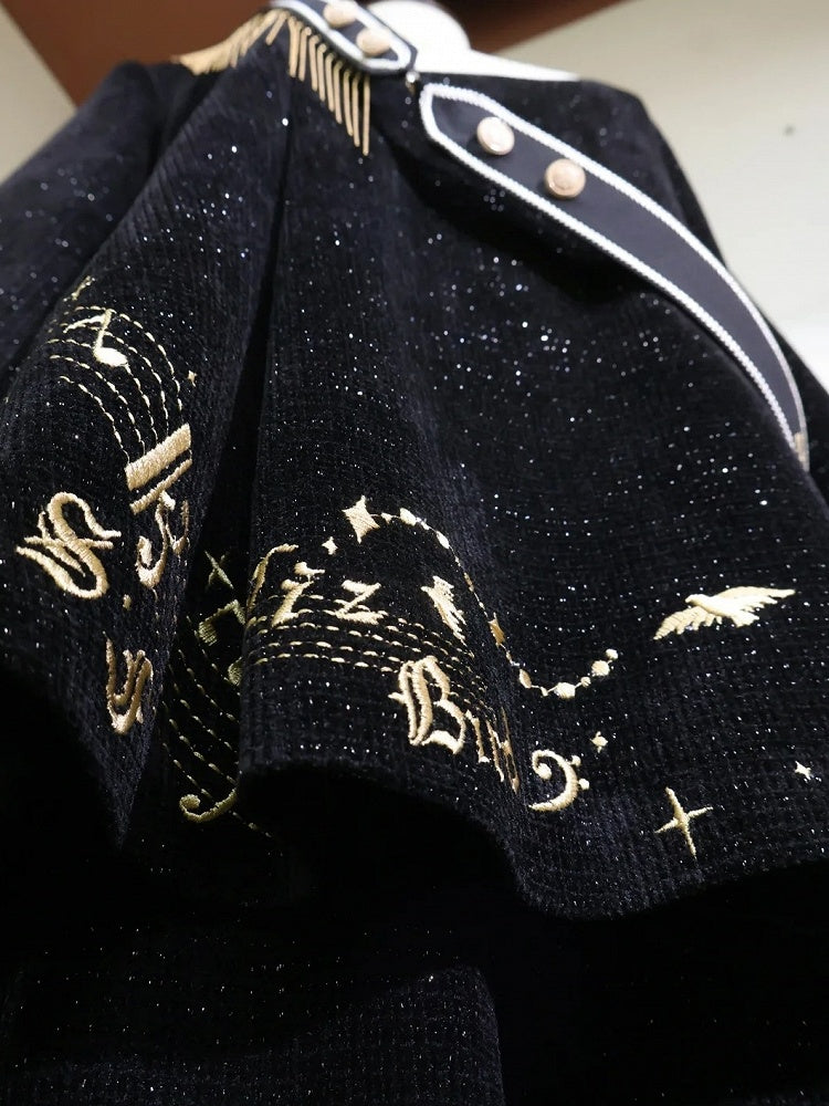 Set-Schwarz Schwarz Glitzernden Stil Ouji Waffel Preppy Mode Volle