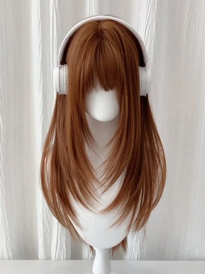 Orange Brown 65cm Air Bangs Straight Wig - Sleepy Fish