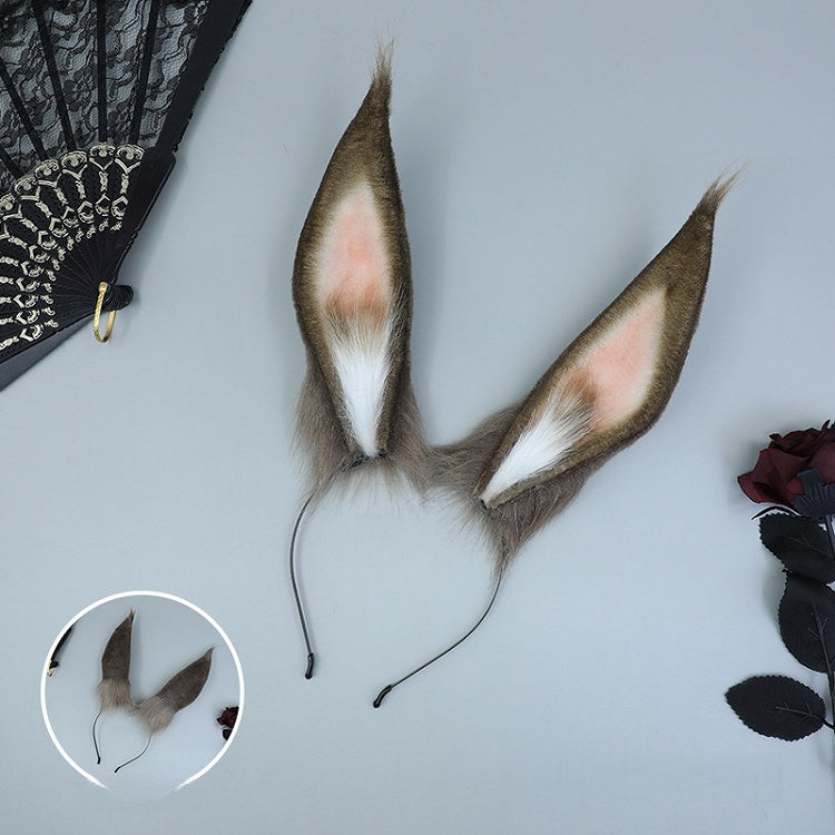 Cute Lolita Bunny Ear Fur Brown/Black Faux Long KC