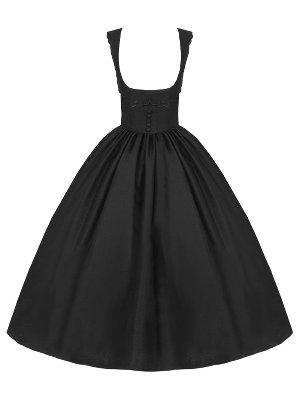 Black Classic Lolita Jumper Skirt with Rosettes and Scalloped Underbust
