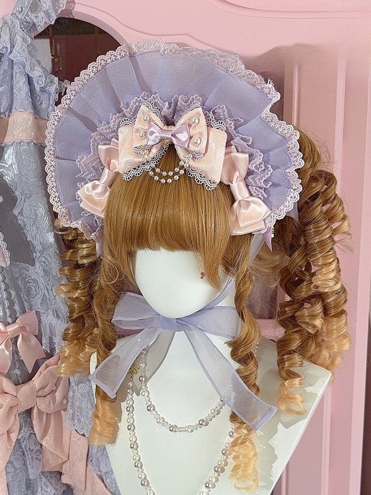 Set + Options Beaded Lace Bonnet Trim Charm Color Dual Brooch 3 Bowknot