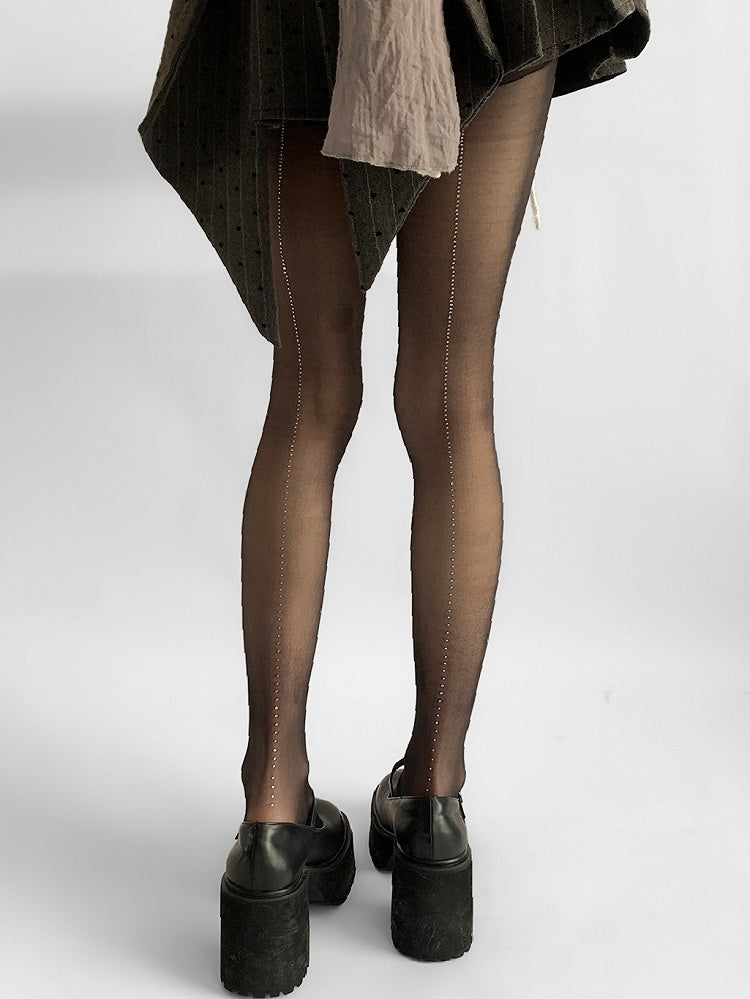 Rhinestone Tights Black/White Decorated