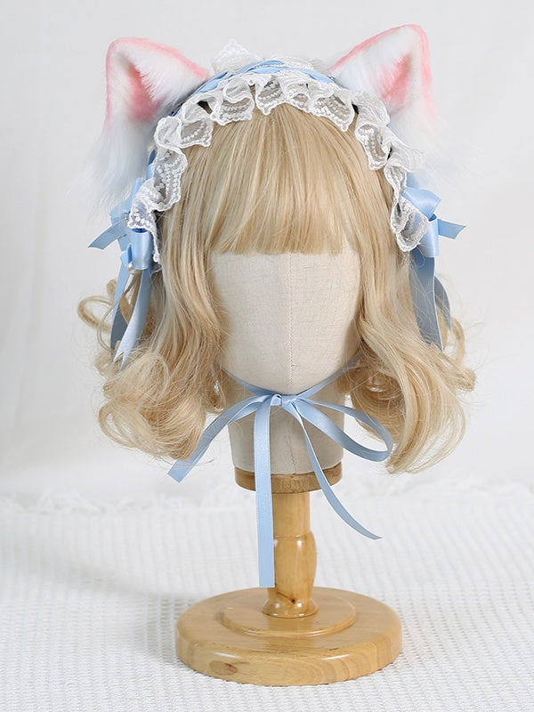 5 Lolita Hairband Bowknot Ears Pink With Cat Detachable Cute Lace Colors