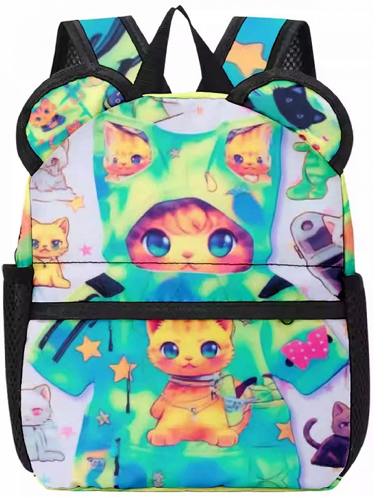 Backpack Green Cat Print Ears Y2K Bear