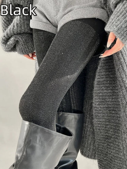 (4 Glitter Colors) Herringbone Tights Stirrup
