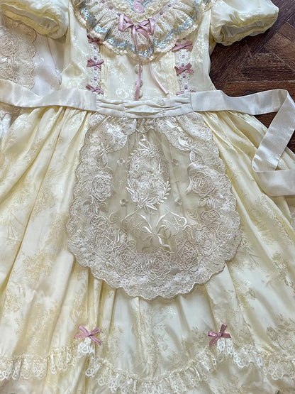 Beige Lolita Floral Embroidery Sheer Apron