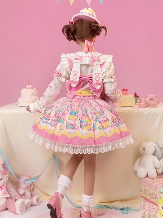 Bunny Cupcake Sweet Lolita Yellow Pink and Dress Overall Print