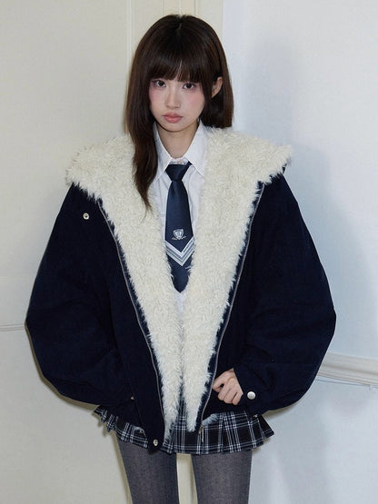 - Front Jacket Interior Hooded Dark Fleece Zipper Blue Cozy