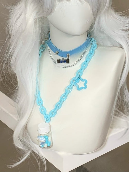 Blaue Yami Kawaii Halskette mit Flaschen- und Sternanhänger