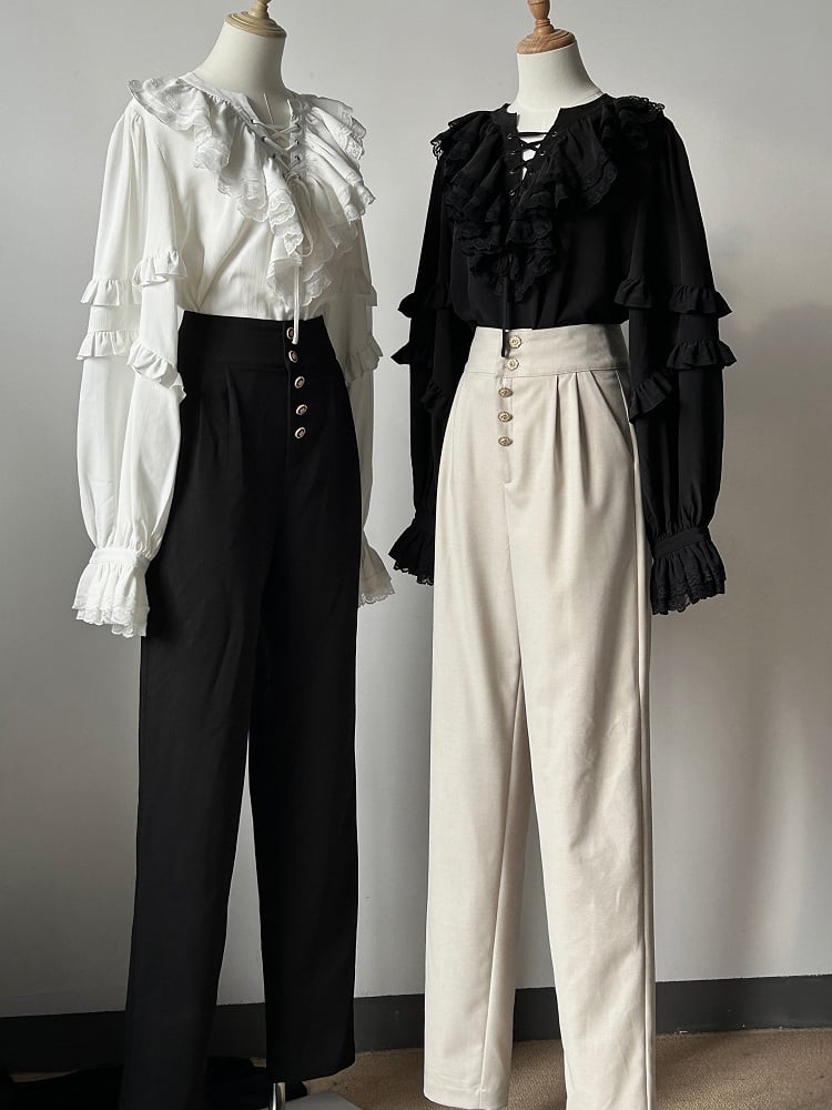 Hoch taillierte Hose mit Details Ouji Button Lolita Schwarz