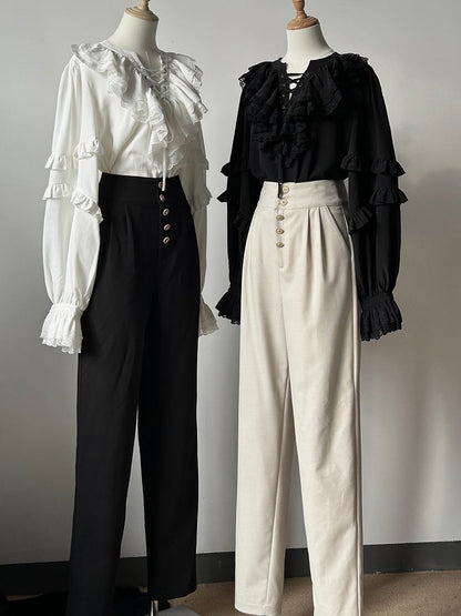 Hoch taillierte Hose mit Details Ouji Button Lolita Schwarz