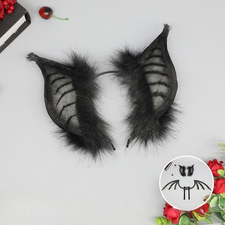 Ear KC Plüsch SchwarzRot/Grau/Lila Fledermaus Halloween