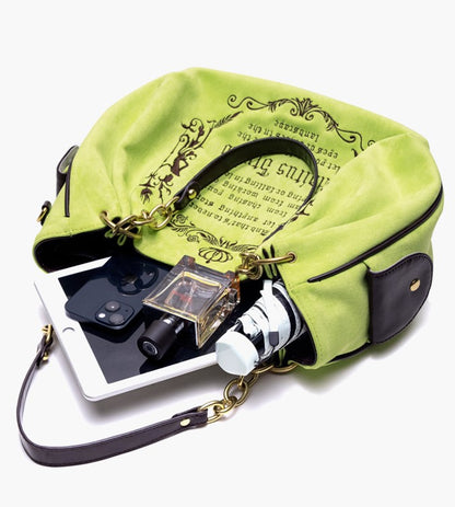 Vintage Green Gothic Lettering Embroidered Tote Bag with Chain Strap