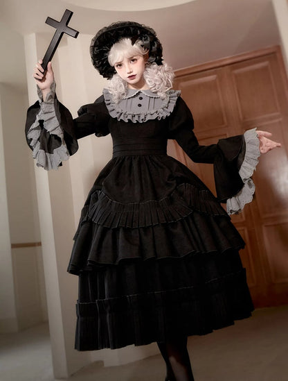 ブラック ゴムウエスト アンダースカート ボックスプリーツ ヘムラインスカート