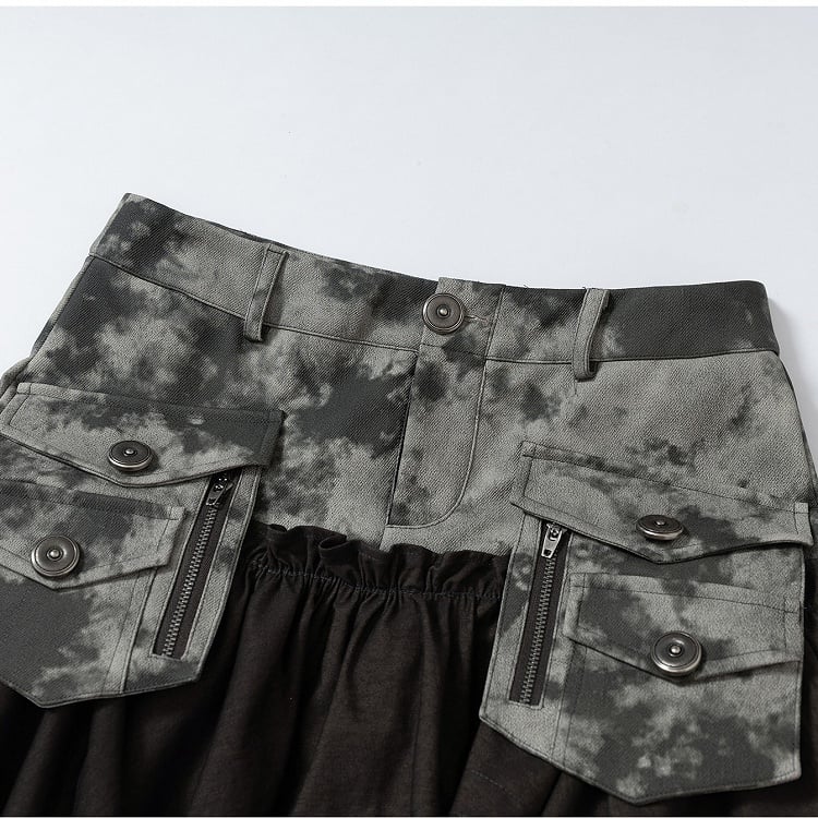 Dark Tiered Aesthetic Blackish-Green with Leather Punk Skirt