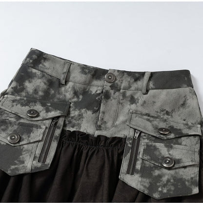 Dark Tiered Aesthetic Blackish-Green with Leather Punk Skirt