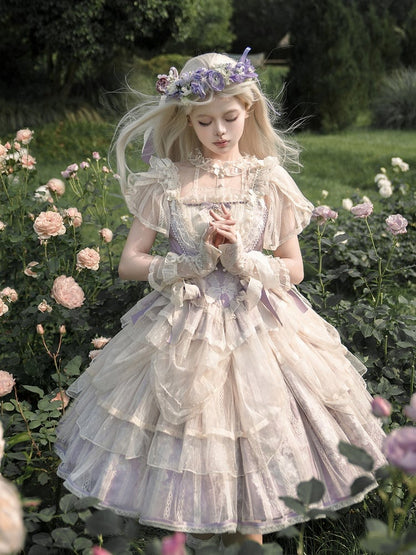 Balletcore Top Corset + Print Skirt Lolita Princess Purple Light Boned Floral