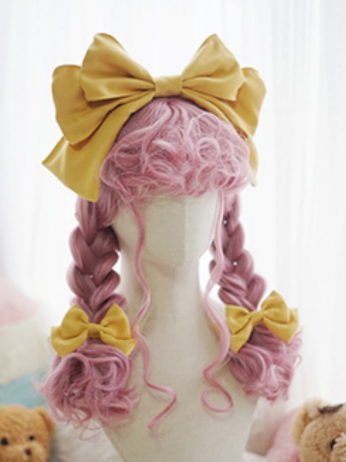 Blond/Weiß/Braun/Rosa/Hellblonde lange gewellte Perücke mit lockigem Pony