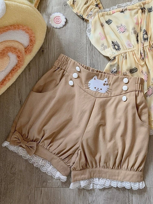 Shorts Lace Kawaii Bubble with Daily Khaki Trim
