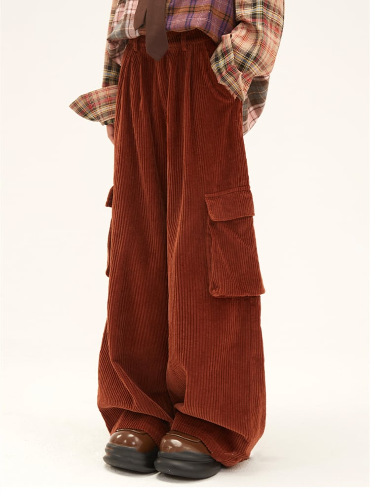 Coffee Corduroy Cargo Trousers, Utility Style Size S - 11shop97