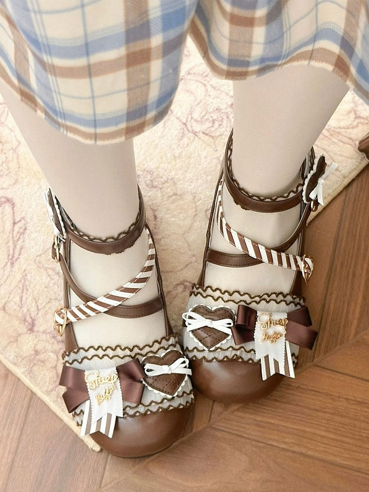 Shoes with Lolita Jane Sweet Bow Embellishments Mary Low-heel Brown