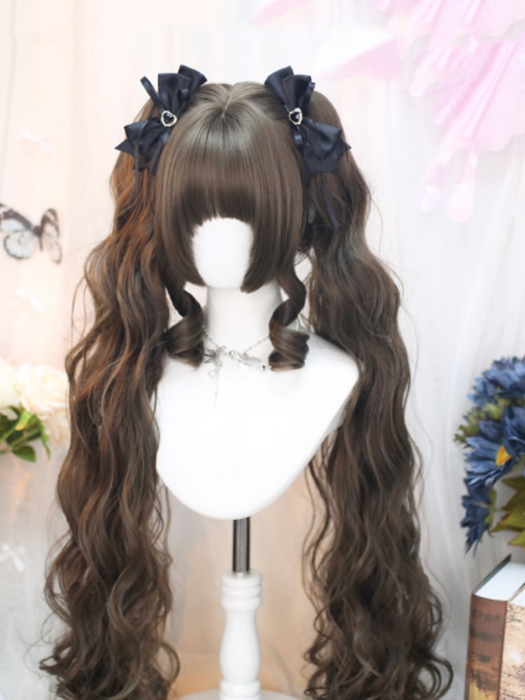 Brown Under Bust Length Wavy Wig with Full Bangs