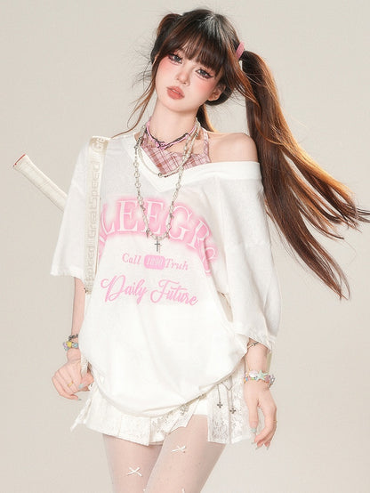 ツーピース ホルターネック ホワイト/ブラック フェイクカワイイ デイリーTシャツ