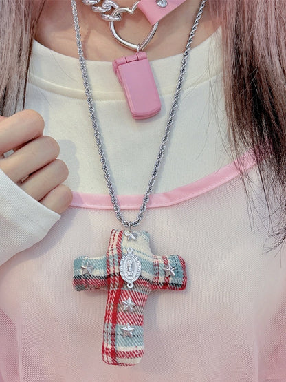 Y2K BlueRed Cross Fashion Decorated Gyaru Necklace Star