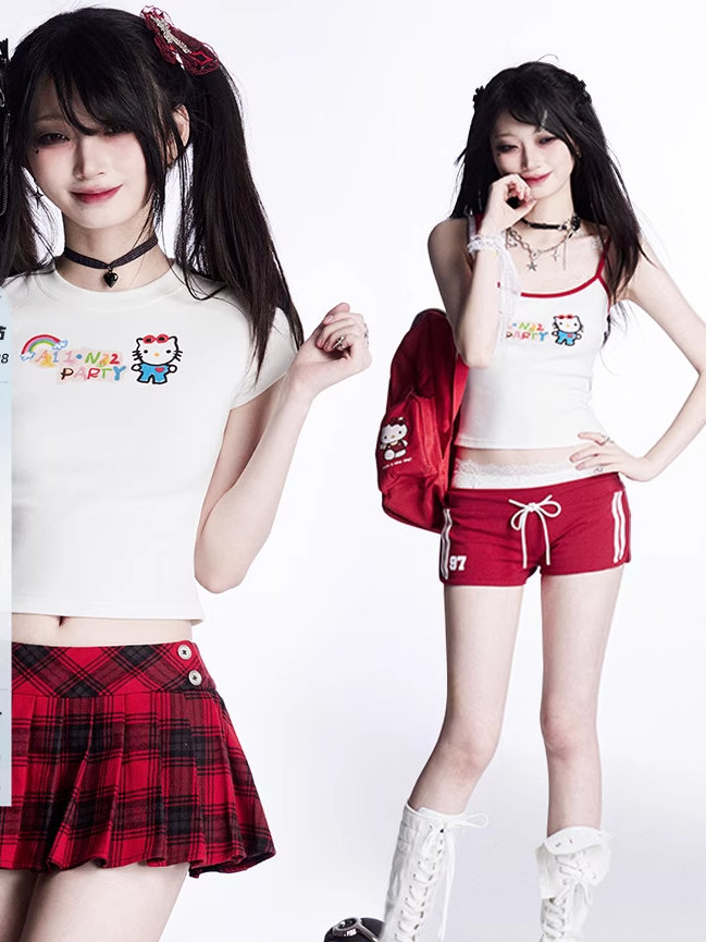 ホワイトキティ柄 ビタースイートTシャツ/キャミトップ