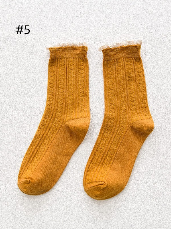 7 Options Sweet Ruffled Cuff Calf Socks