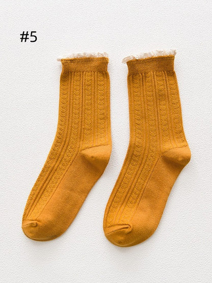 7 Options Sweet Ruffled Cuff Calf Socks