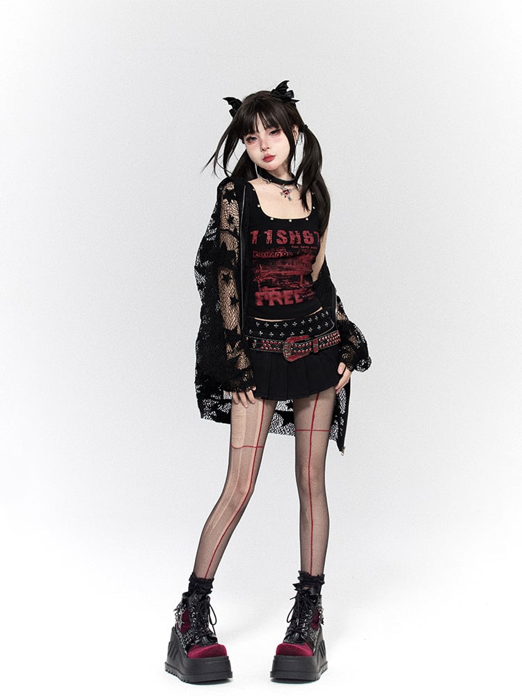 Jacket Patterns Placket Hoodie Star Black with Hollow-out Zip