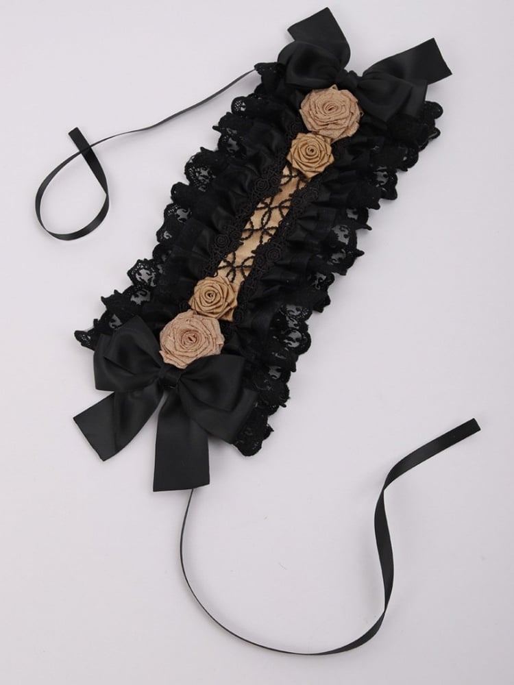 Black Hairband Bow Lolita Gold Lace Rose