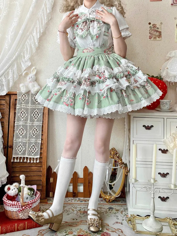 Bunny Sweet Skirt Overall Print Lolita Light Green
