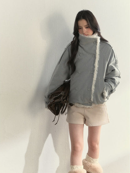 Fur Light Blue Faux Double-sides with Jacket Buckle Cuffs