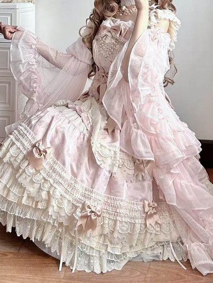 Blouse Off-the-Shoulder Classic Lolita Elegant Pink Bell Sleeves