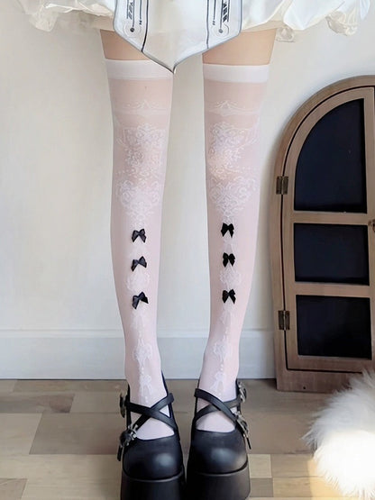 Sweet Sheer Overknee Stockings with Bow Accents in Three Colors - Milkcat Studio
