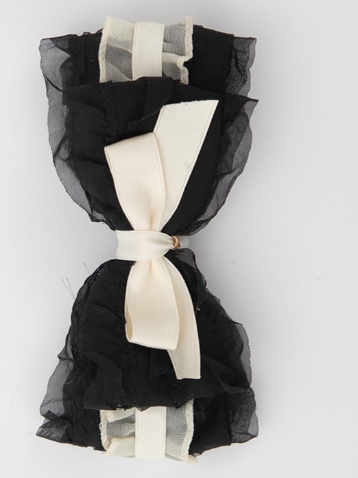 Beige Bow Sweet Charm Hairclip Lolita Ruffled shaped Black Droplet Bead with
